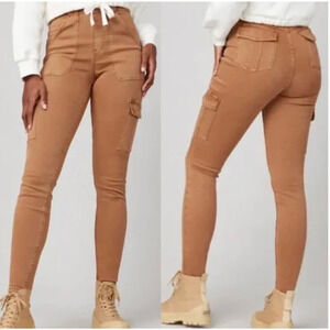 Spanx Pants Ankle Cargo Twill Honey Glow Brown Pull On Stretch M Petite